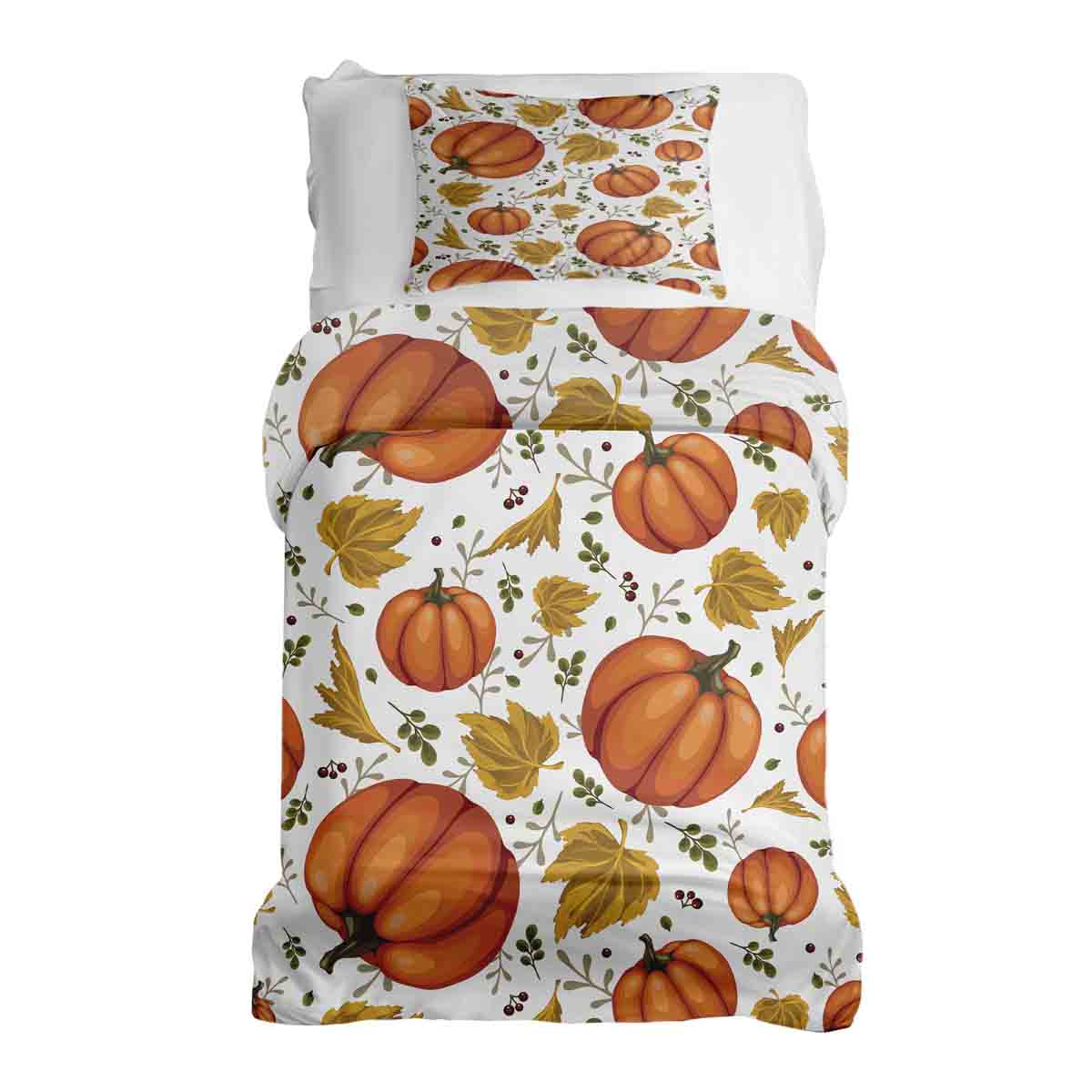 Juego de ropa de cama con mantas terapéuticas blancas con grandes calabazas