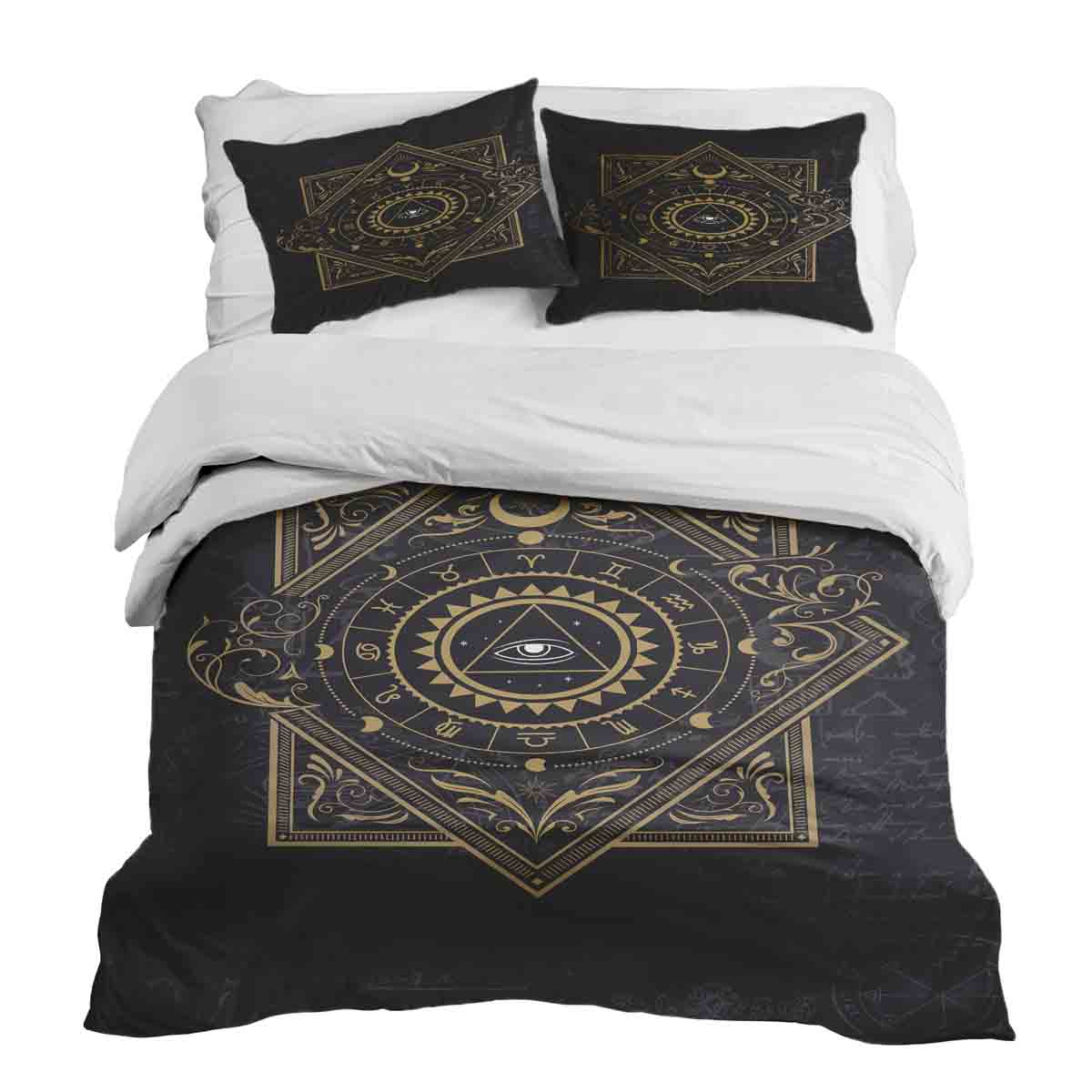 Juego de ropa de cama con manta terapéutica negro místico mandala