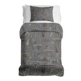 Set de ropa de cama con manta terapéutica gris con plantas doradas