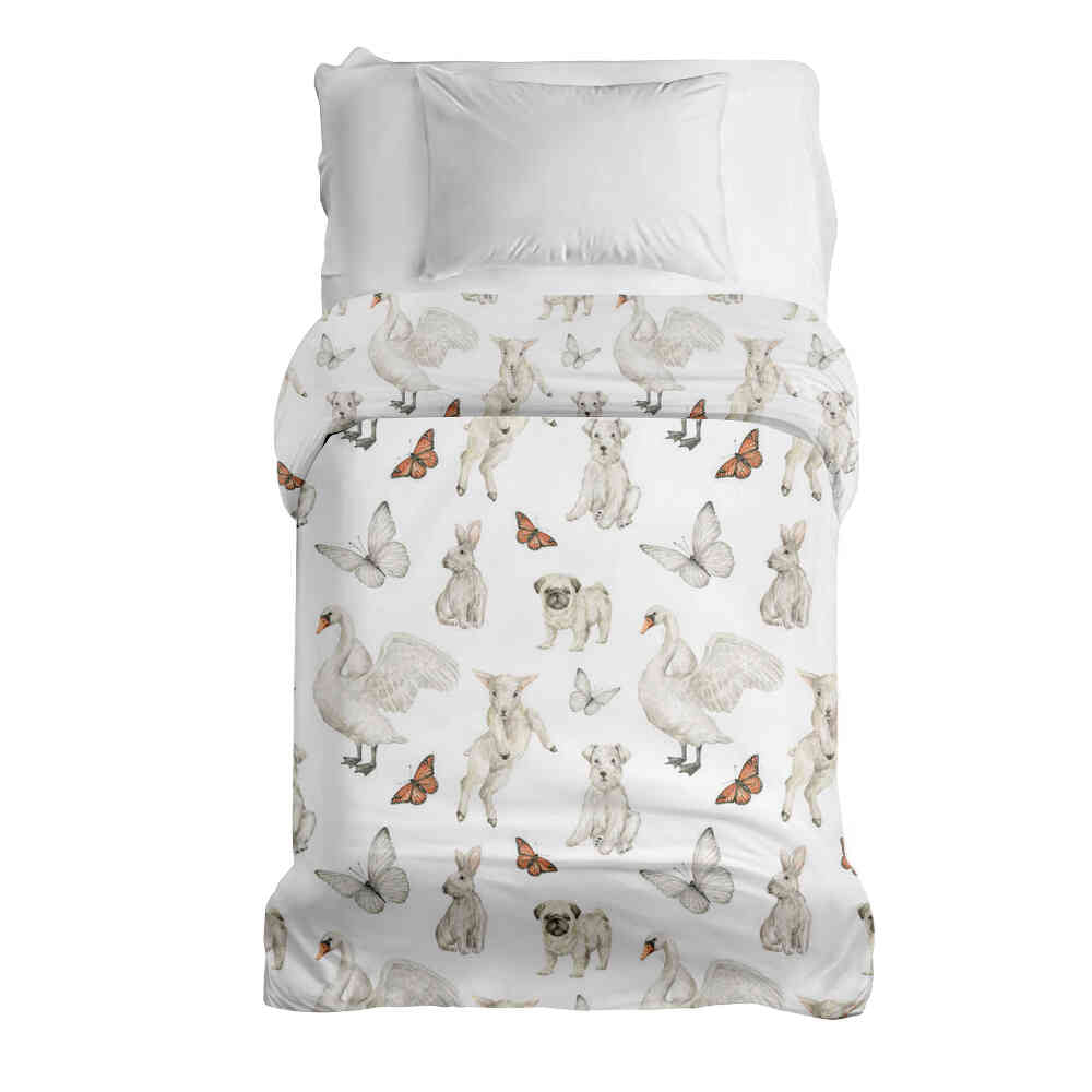 Manta terapéutica original - Funda de algodón blanca con animales adorables