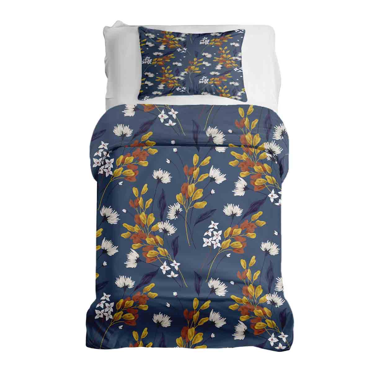 Set de ropa de cama con manta terapéutica azul con ramo de flores
