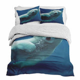 Set de ropa de cama con manta terapéutica azul con oso polar