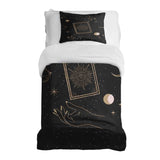 Juego de ropa de cama con manta terapéutica negro con sol, luna y estrellas