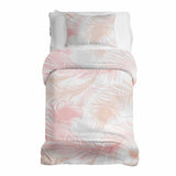 Set de ropa de cama con manta terapéutica blanca con plumas rosas