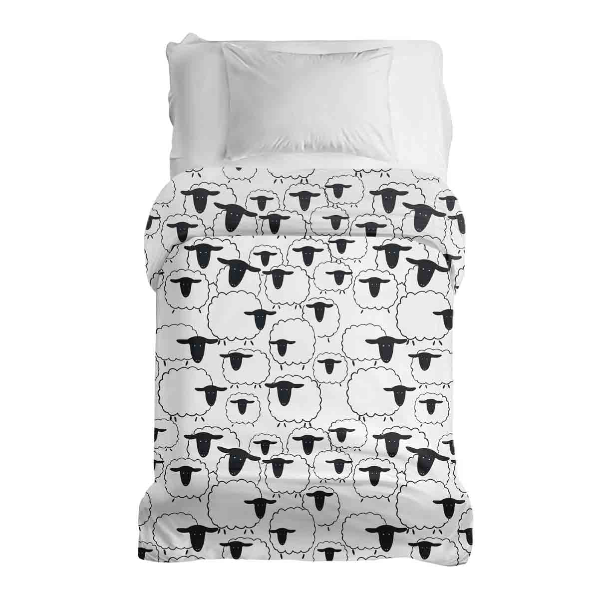 Manta terapéutica original - Funda de algodón blanca con ovejas