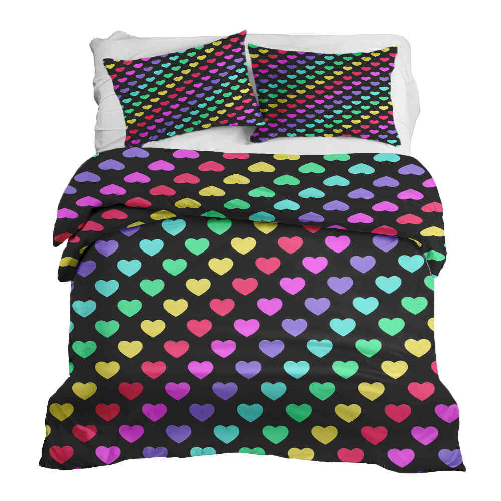 Set de ropa de cama con mantas terapéuticas y corazones coloridos
