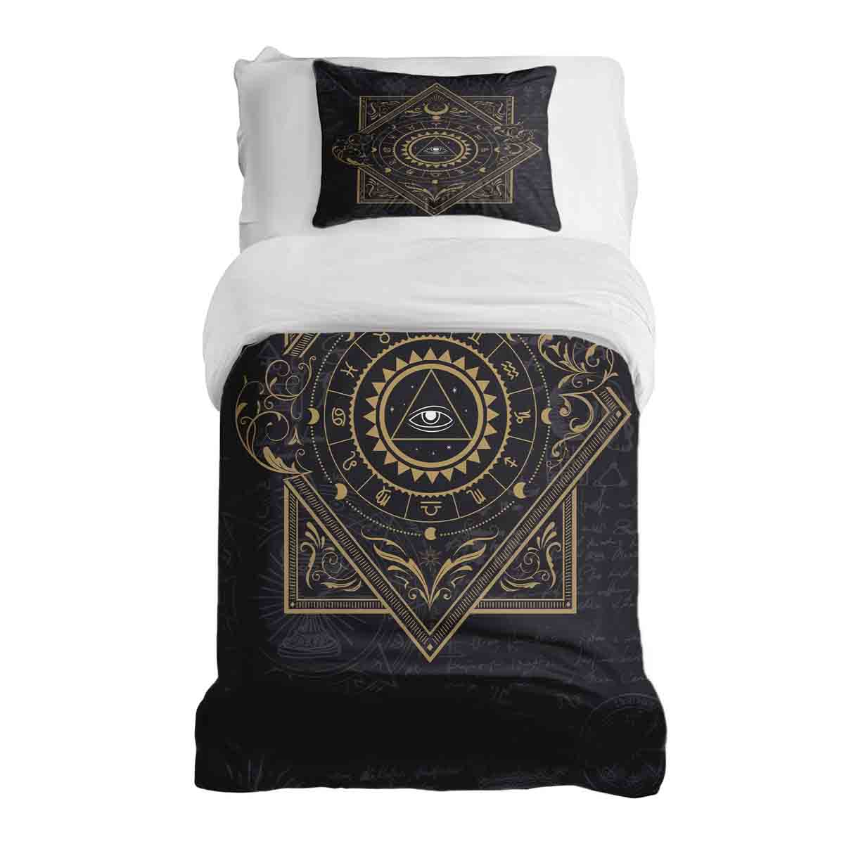 Juego de ropa de cama con manta terapéutica negro místico mandala
