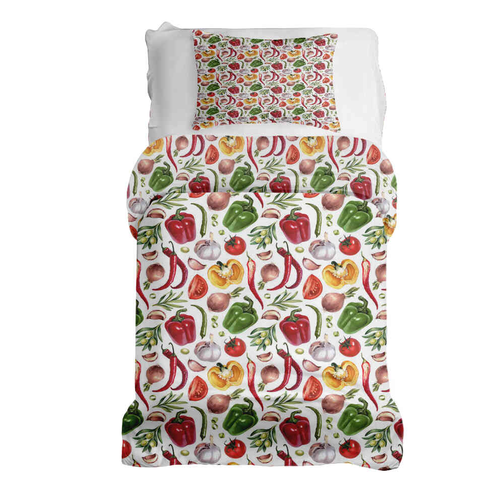 Set de ropa de cama con manta terapéutica y verduras