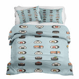 Set de ropa de cama con manta terapéutica azul claro con sushi
