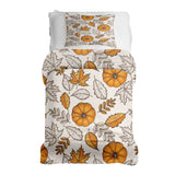 Juego de ropa de cama con manta terapéutica blanca con hoja y calabaza