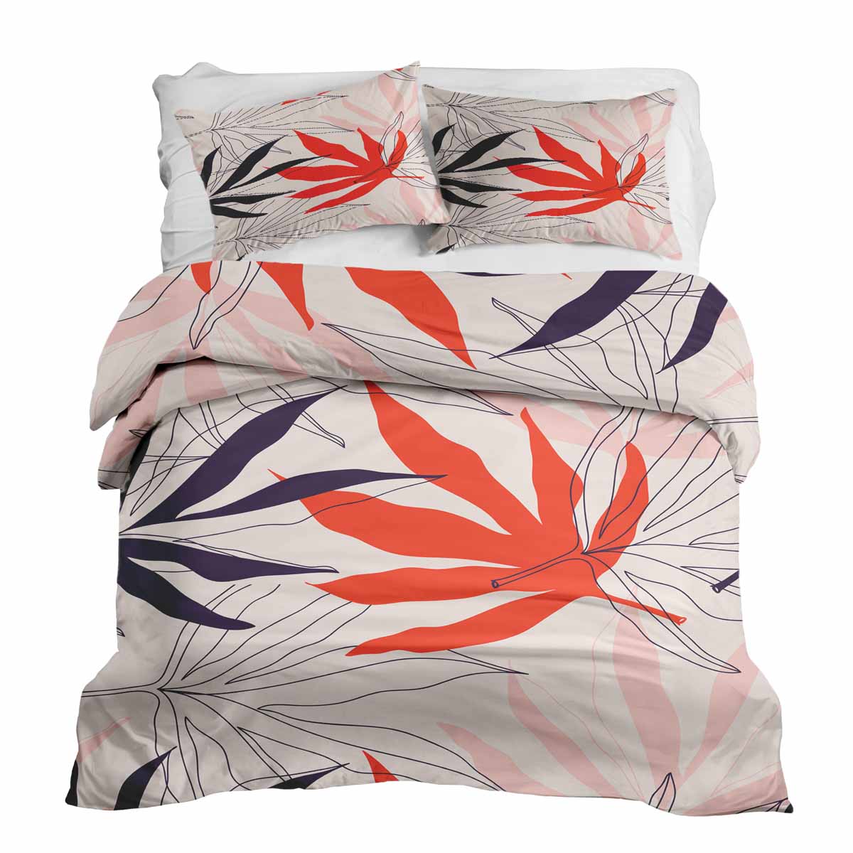 Set de ropa de cama con manta terapéutica beige con hojas de colores