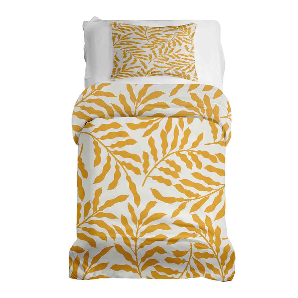 Set de ropa de cama con mantas terapéuticas y ramas amarillas