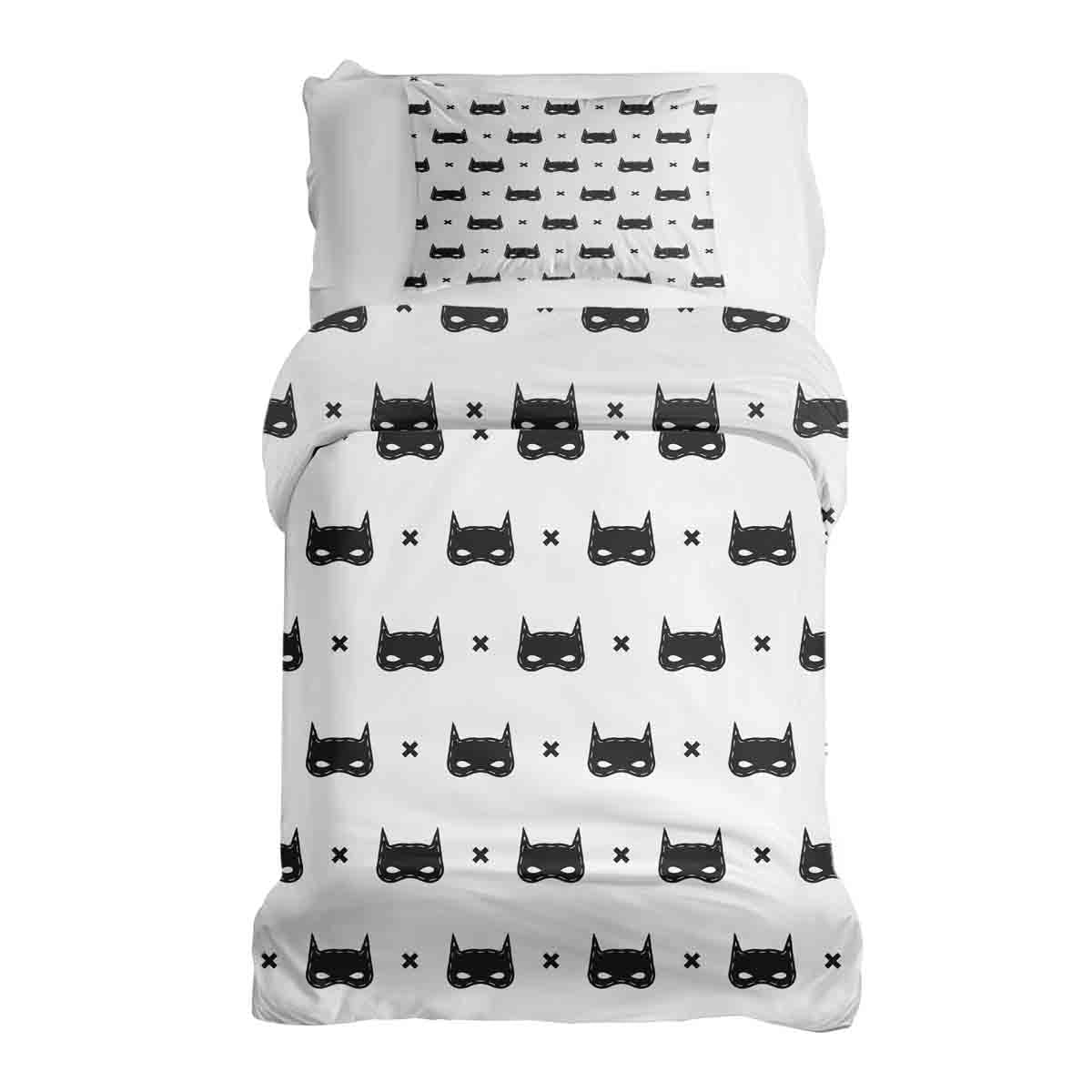 Juego de ropa de cama con manta terapéutica blanca con máscara de gato