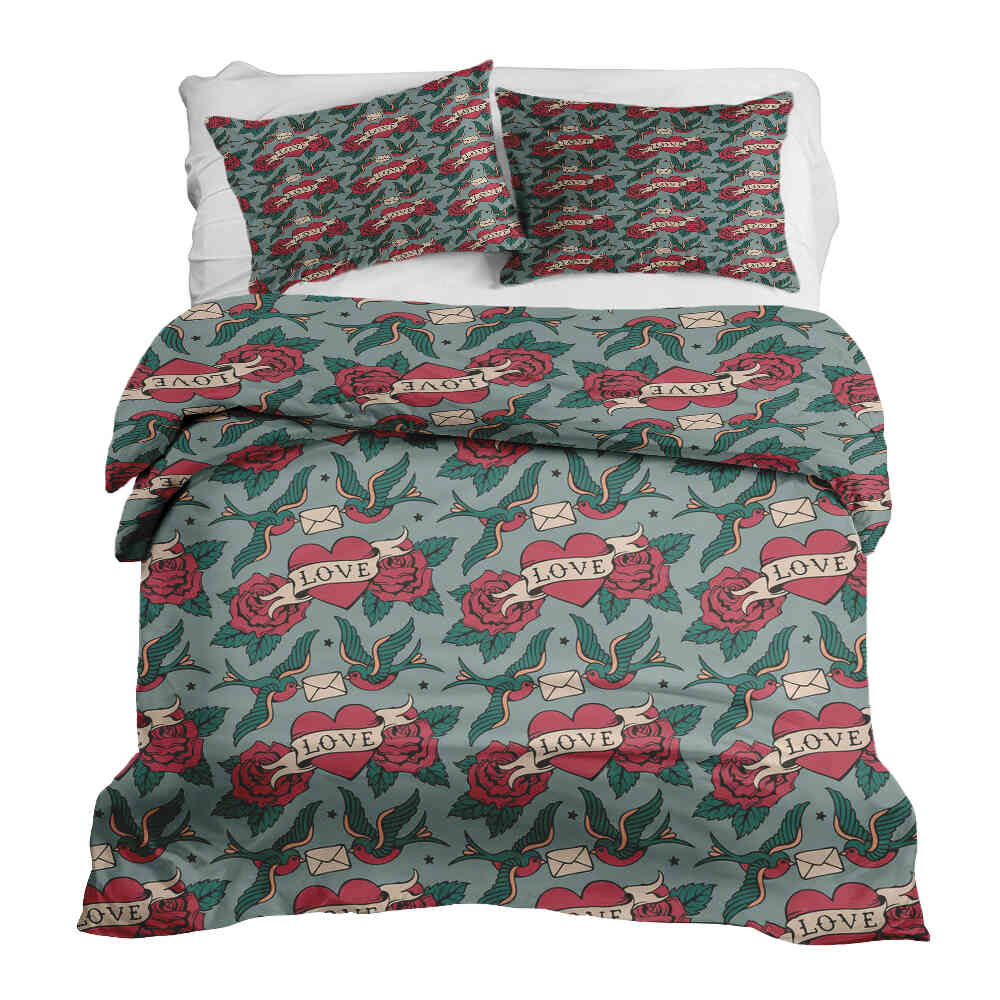 Set de ropa de cama con manta terapéutica Love Tattoo