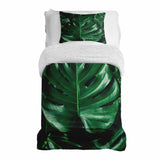 Set de ropa de cama con manta terapéutica y planta Monstera