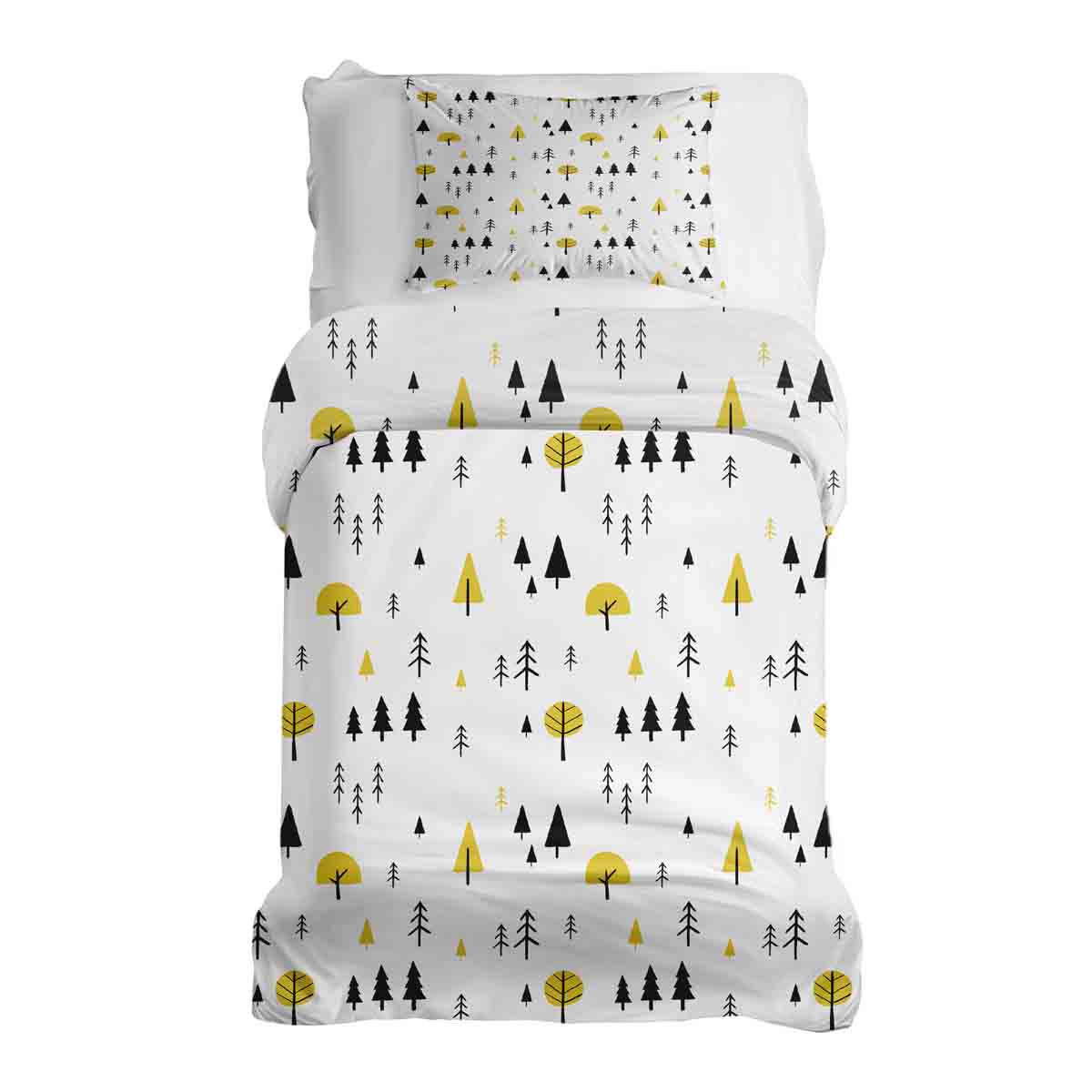 Set de ropa de cama con mantas terapéuticas y árboles amarillos