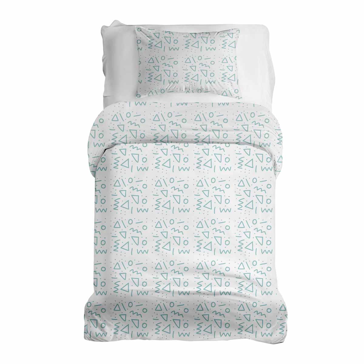 Set de ropa de cama con manta terapéutica blanca con formas azules