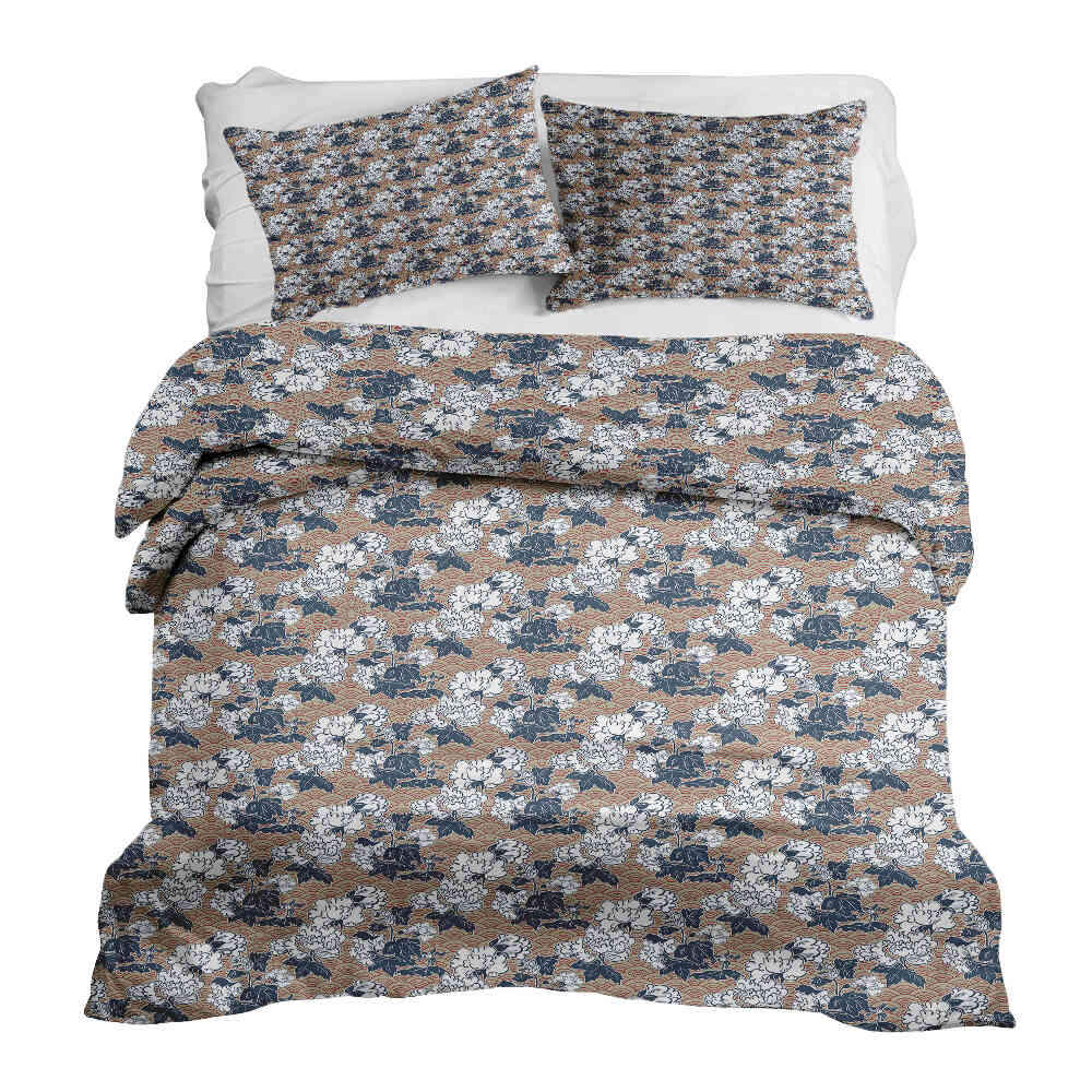 Juego de ropa de cama con mantas terapéuticas y flores