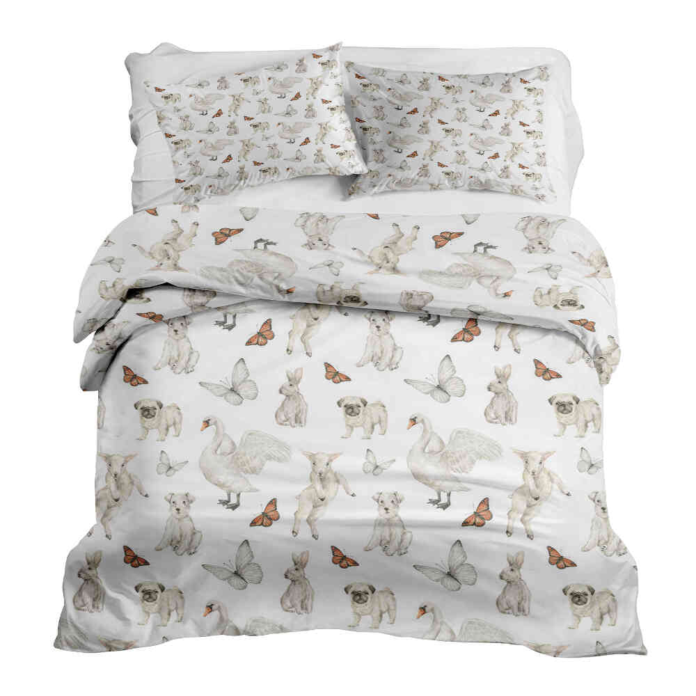 Set de ropa de cama con mantas terapéuticas blanco animales tiernos