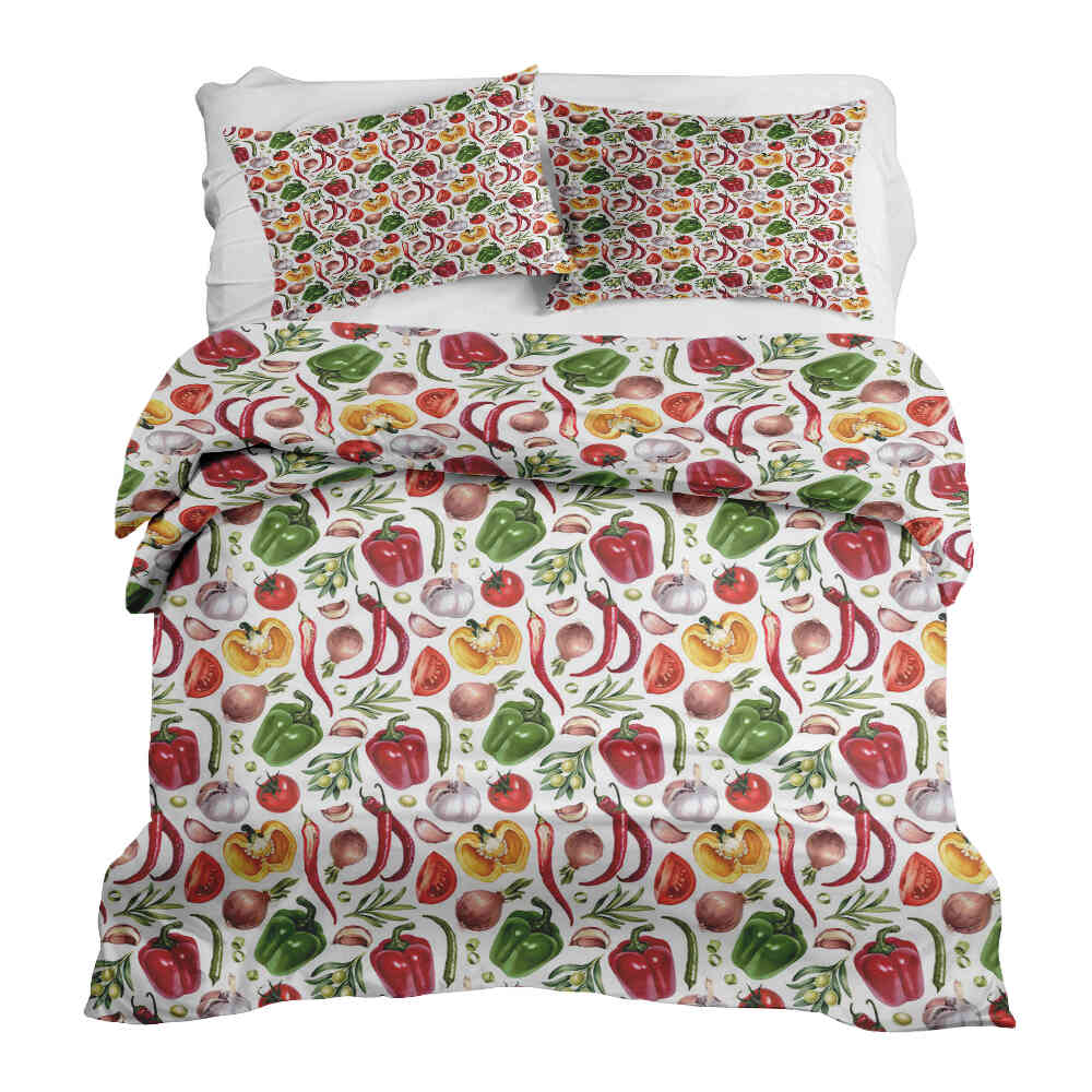 Set de ropa de cama con manta terapéutica y verduras