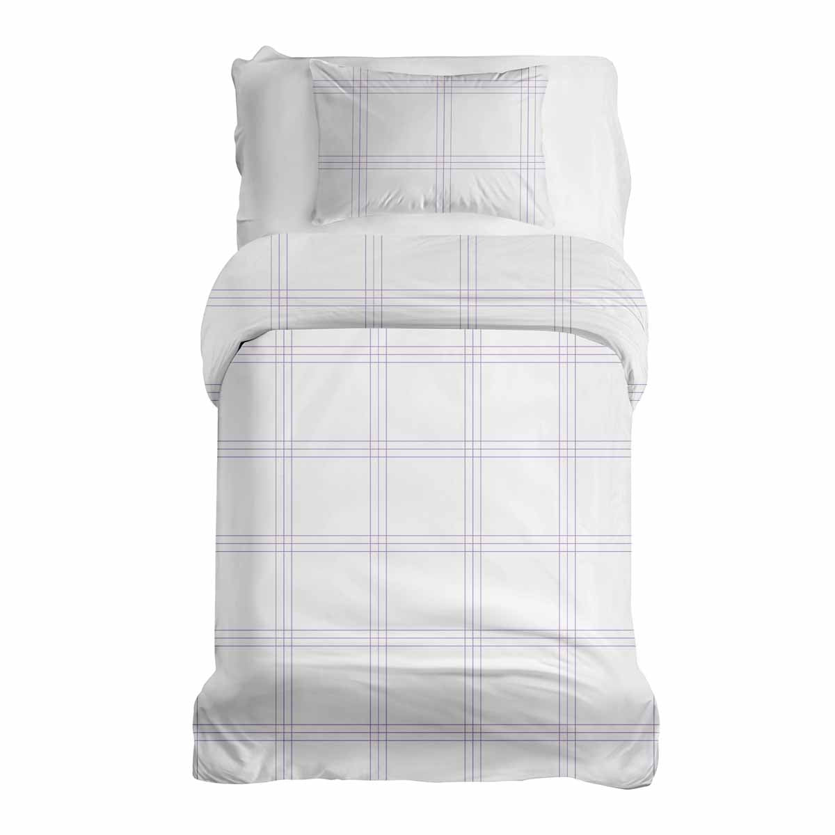Set de ropa de cama con manta terapéutica blanca con rayas moradas