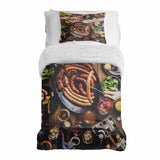 Set de ropa de cama con manta terapéutica y plato para salchichas