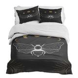 Juego de ropa de cama con manta terapéutica negro con polilla