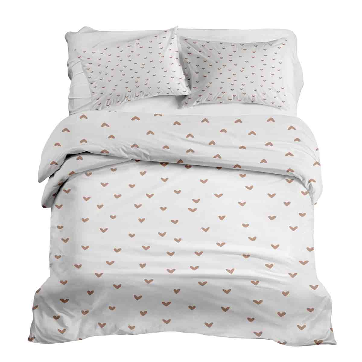 Juego de ropa de cama con manta terapéutica blanca con corazones