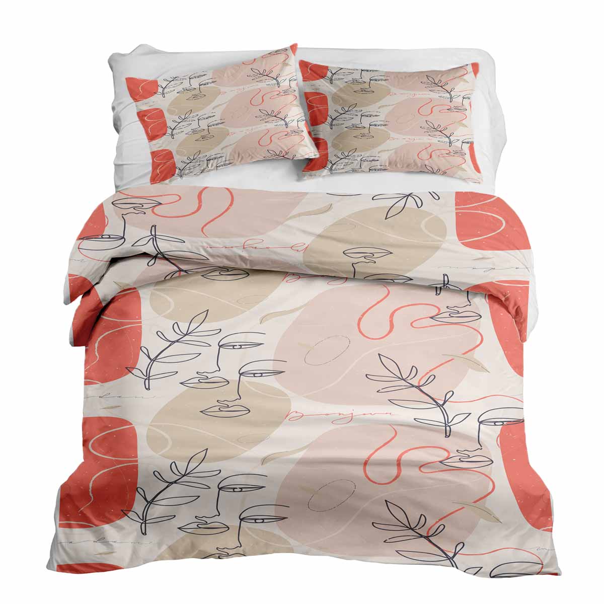 Set de ropa de cama con manta terapéutica beige con rostro abstracto