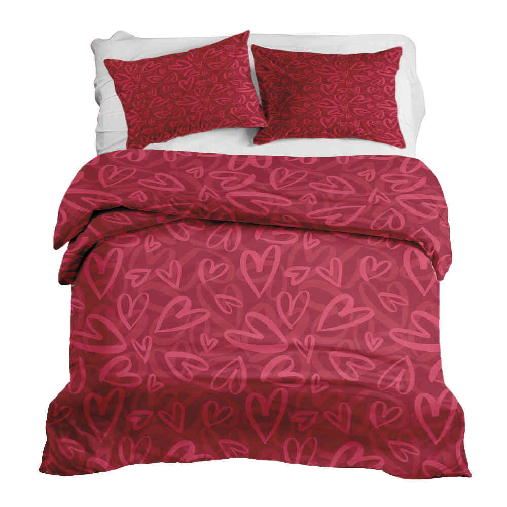 Set de ropa de cama con manta terapéutica rojo con motivo de corazón rosa