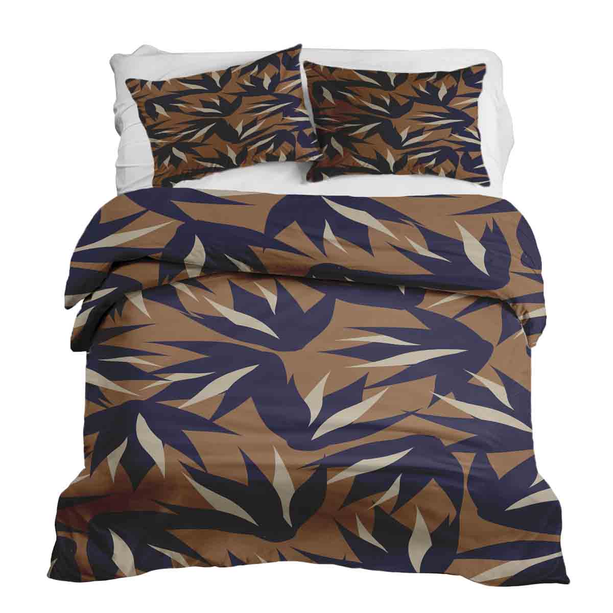 Set de ropa de cama con manta terapéutica marrón con hojas azules