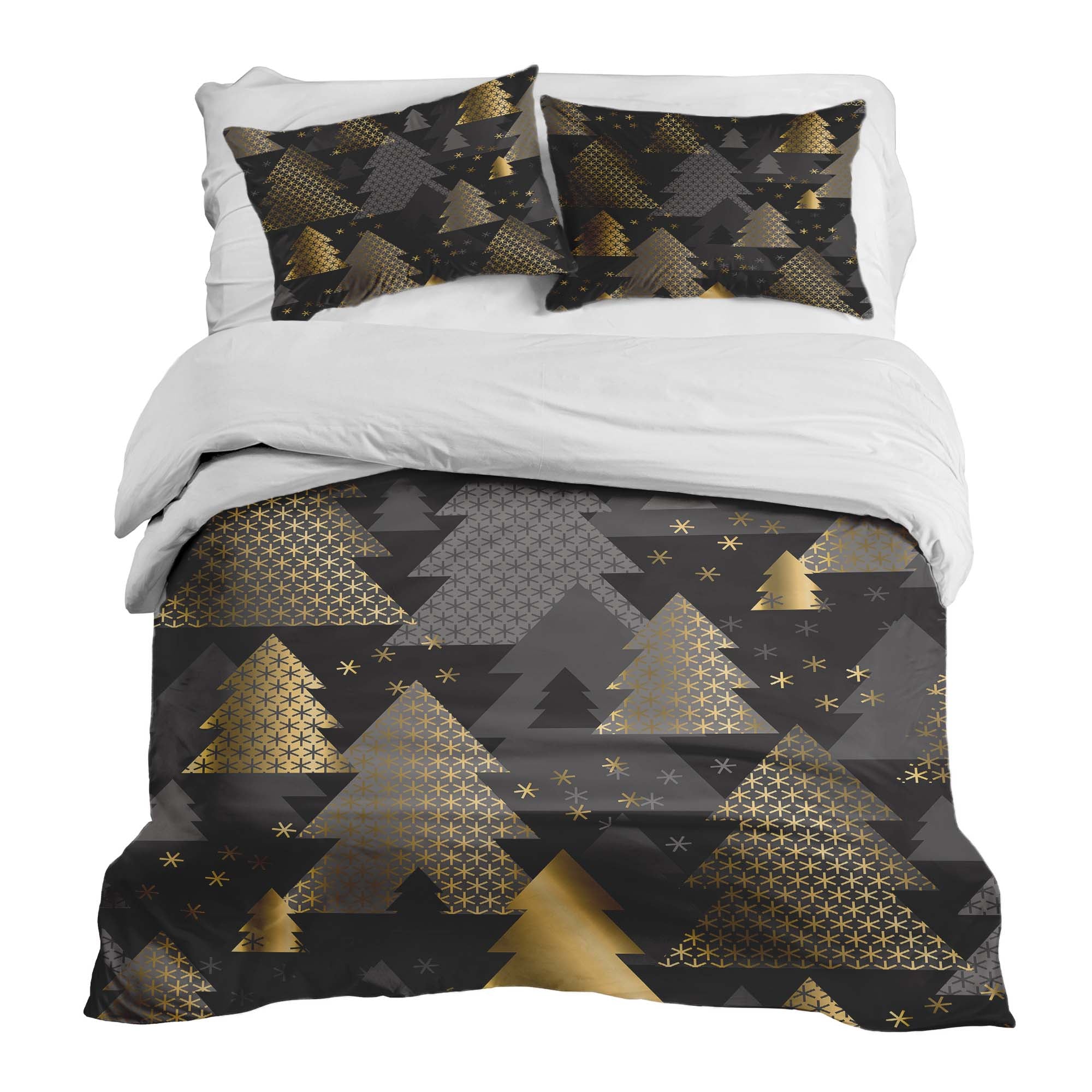 Set de ropa de cama con mantas terapéuticas y árboles de abeto dorados