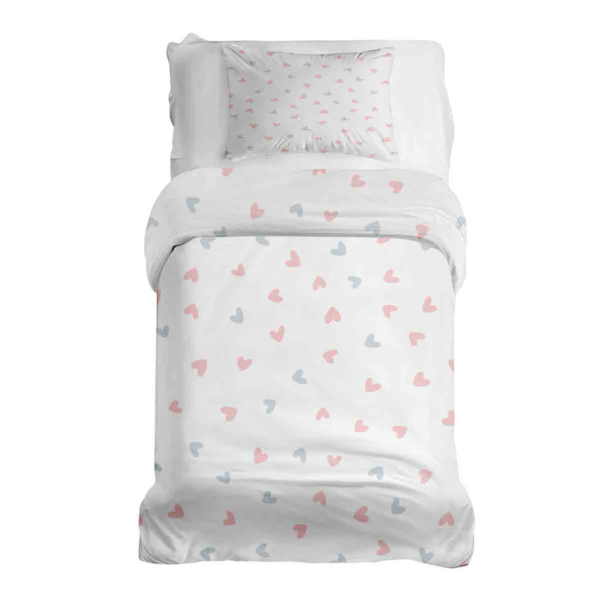 Juego de ropa de cama con manta terapéutica blanca con pequeños corazones
