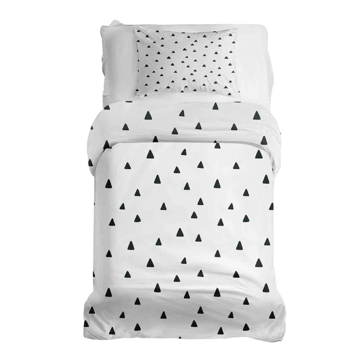 Juego de ropa de cama de mantas terapéuticas blanco con triángulos en negro