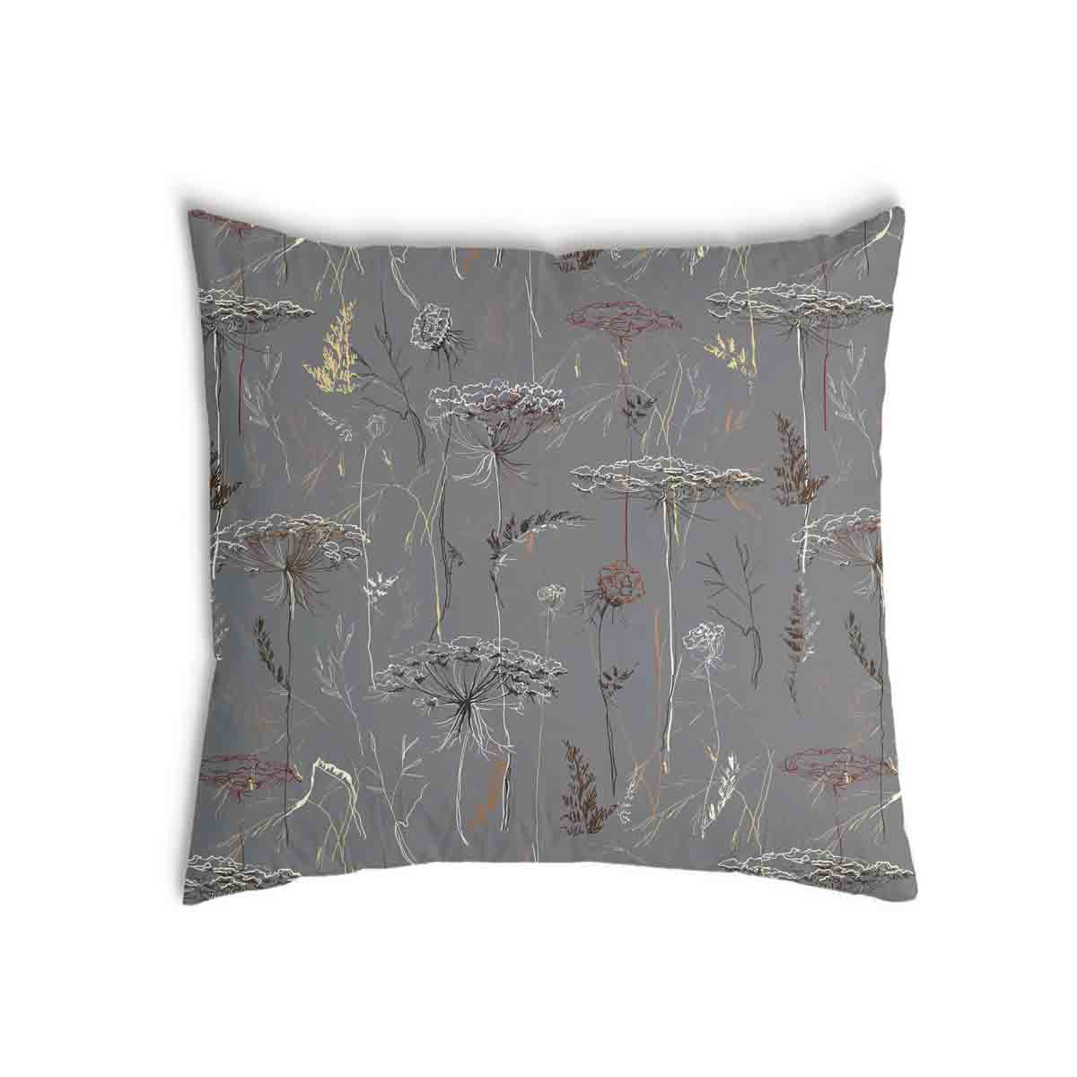 Almohada de salud gris con plantas doradas