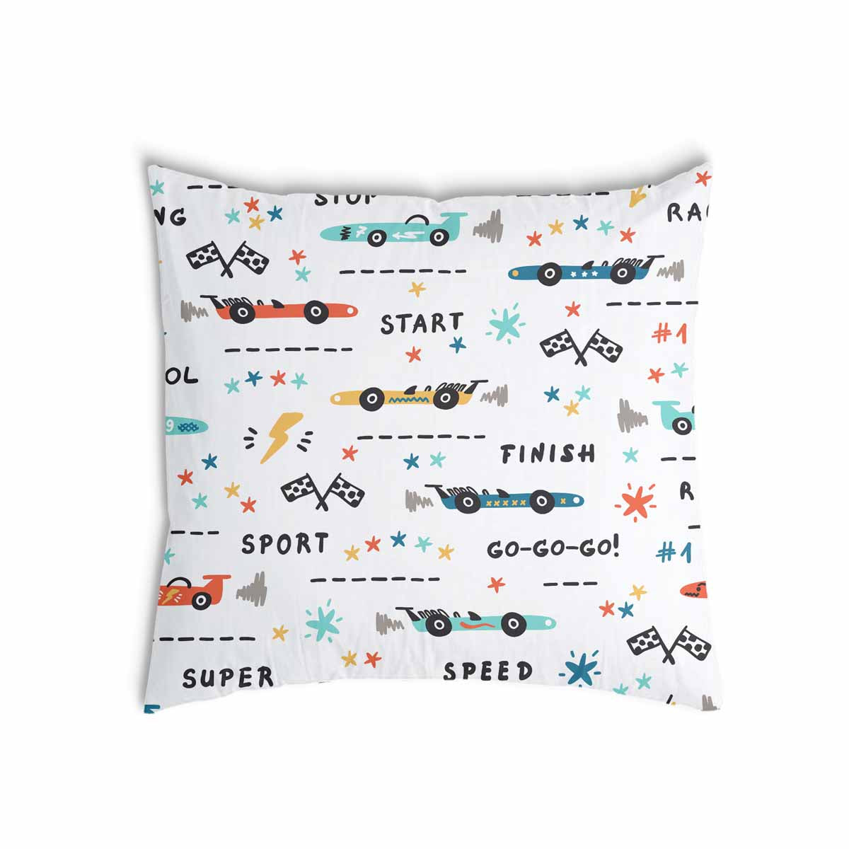 Almohada de salud blanca con coches de carreras