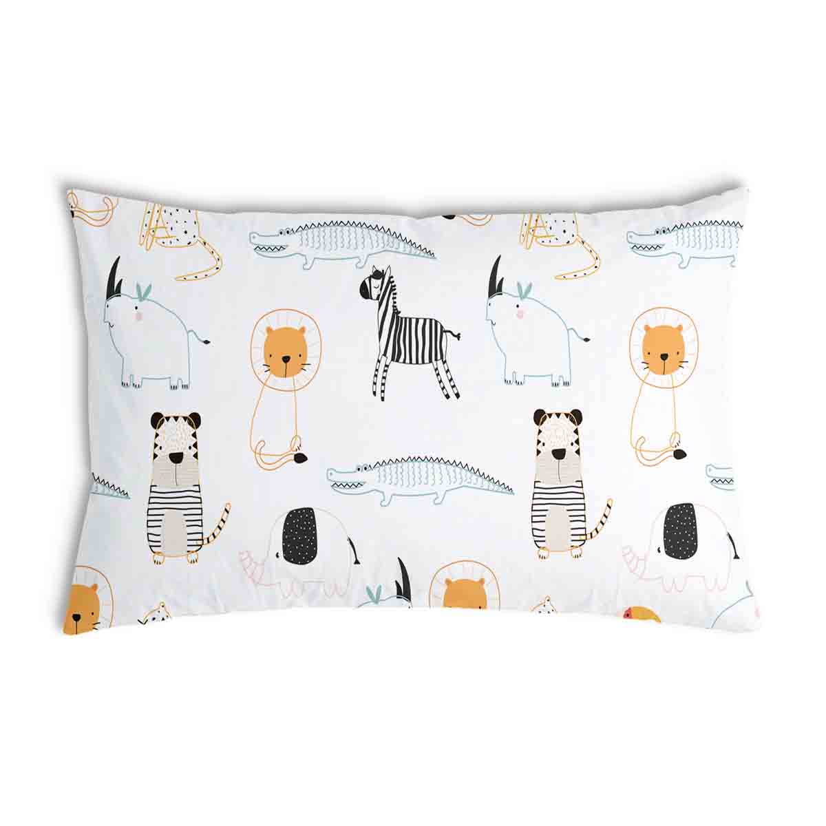 Almohada de salud blanca con animales del zoológico