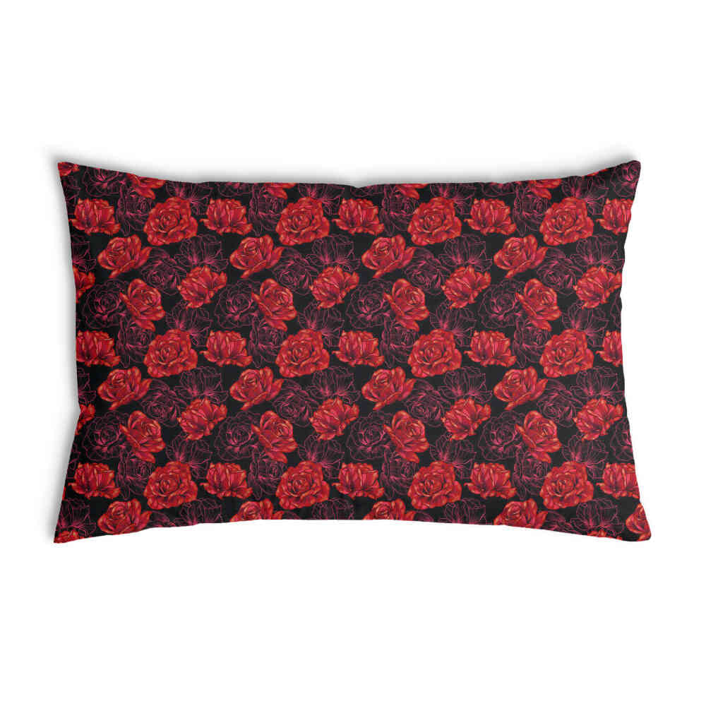 Almohada de salud negra con rosas rojas