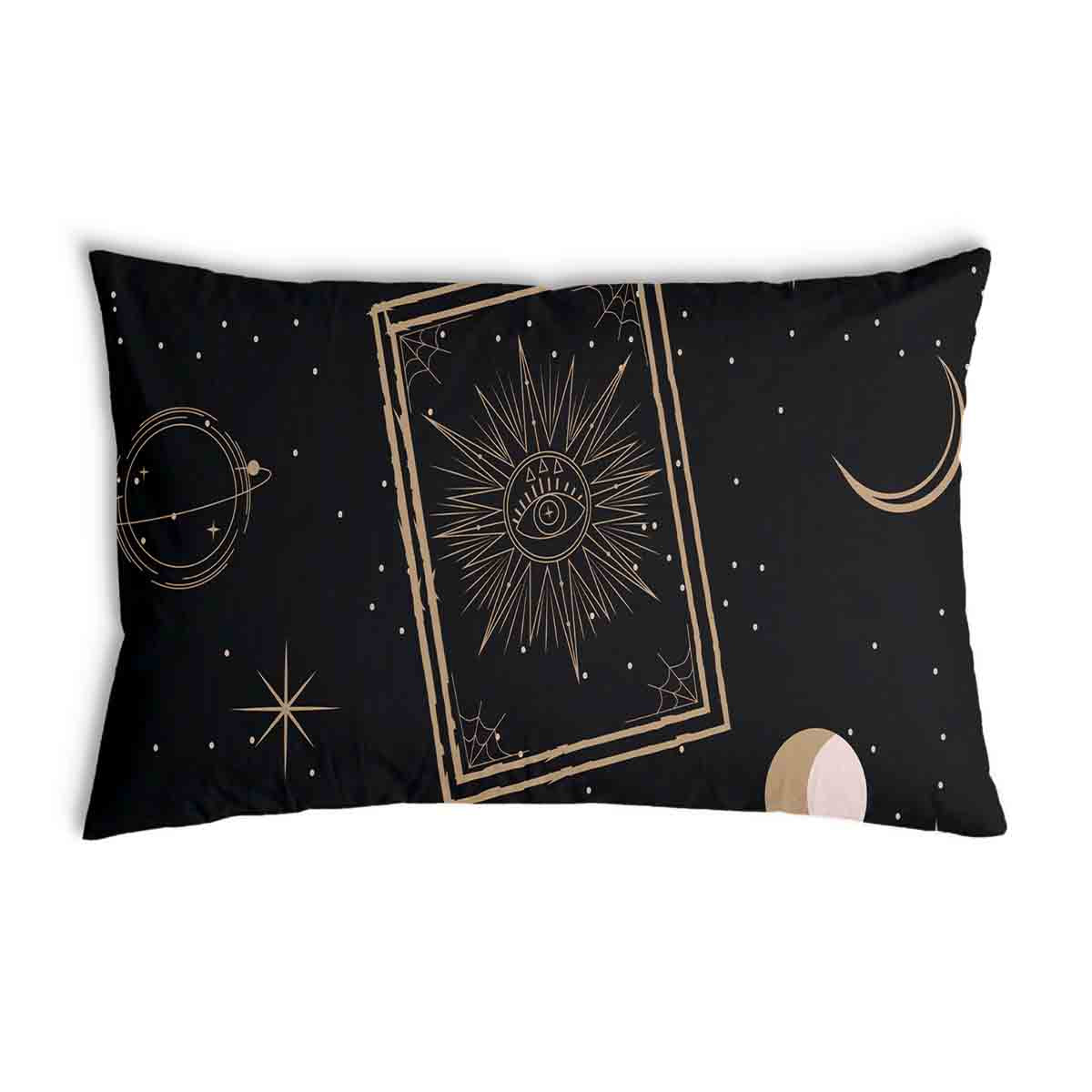 Almohada de salud negra con sol, luna y estrellas