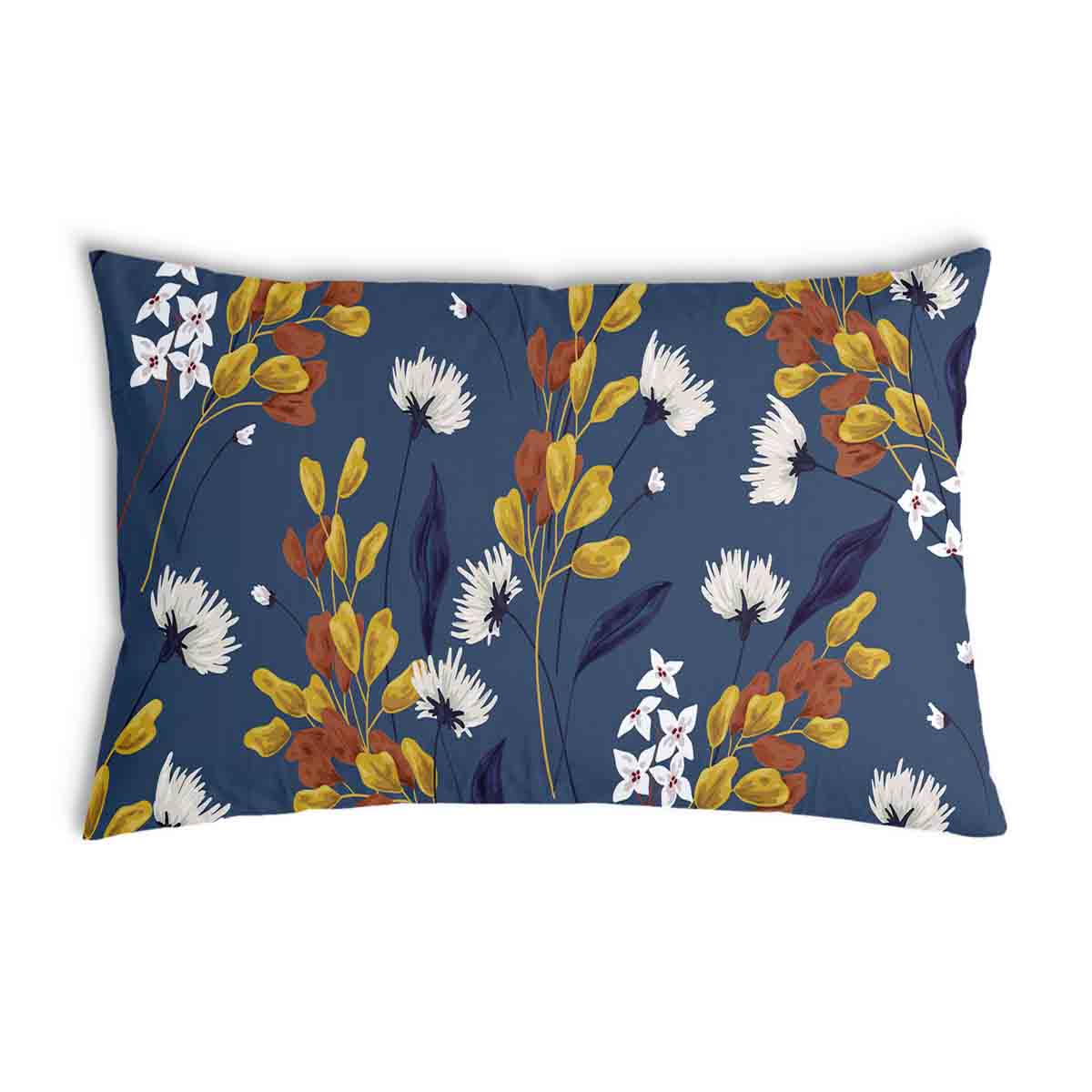 Almohada de salud azul con ramo de flores