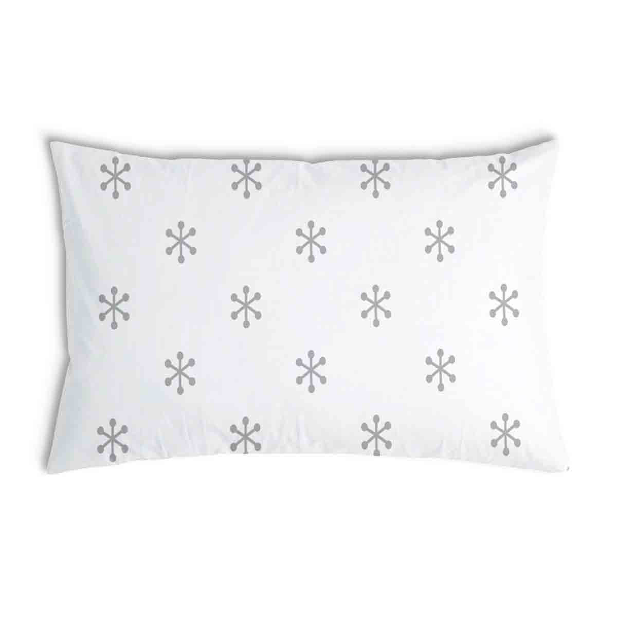 Almohada de salud blanca con copos de nieve grises