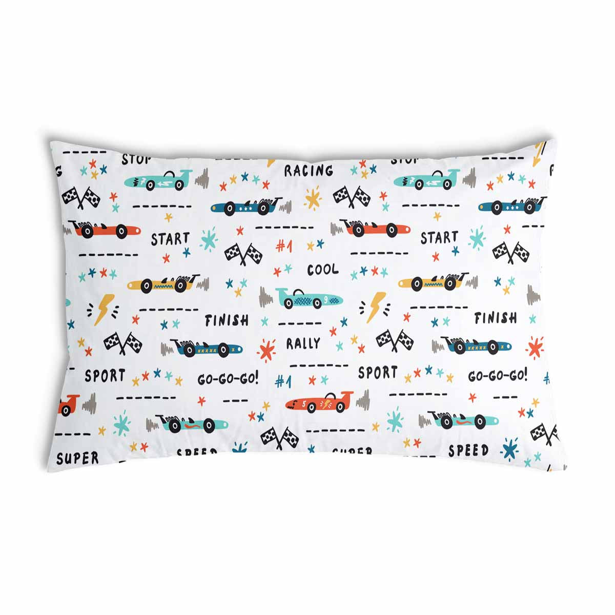 Almohada de salud blanca con coches de carreras