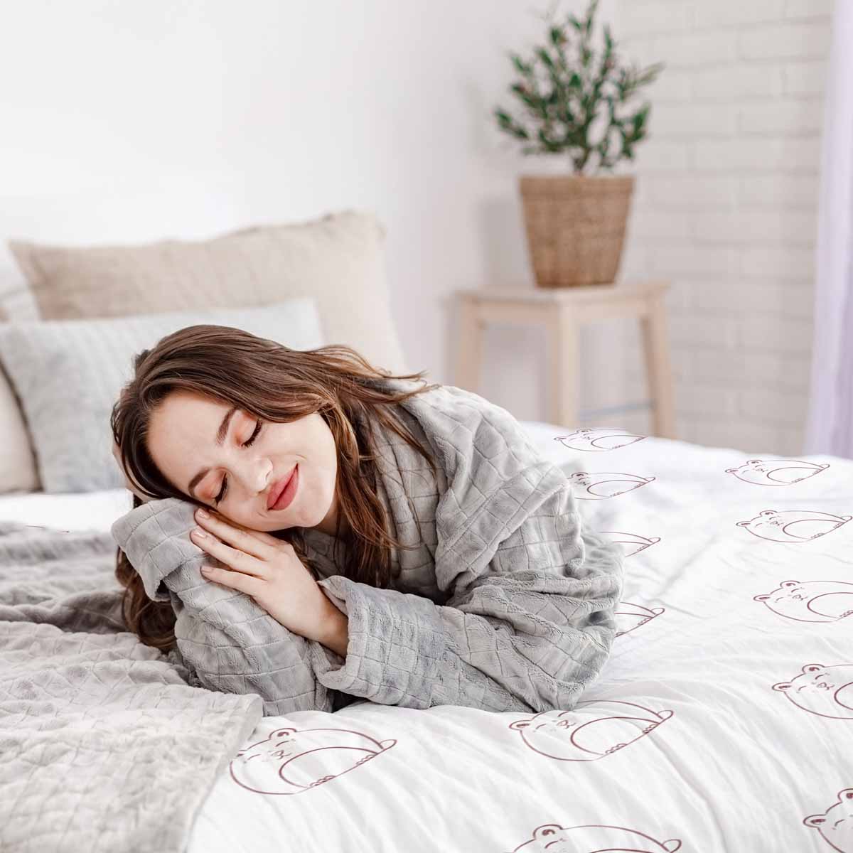 Juego de ropa de cama con manta terapéutica blanca con gato