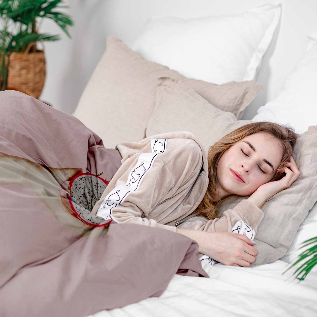 Set de ropa de cama con manta terapéutica rosa con fruta del dragón