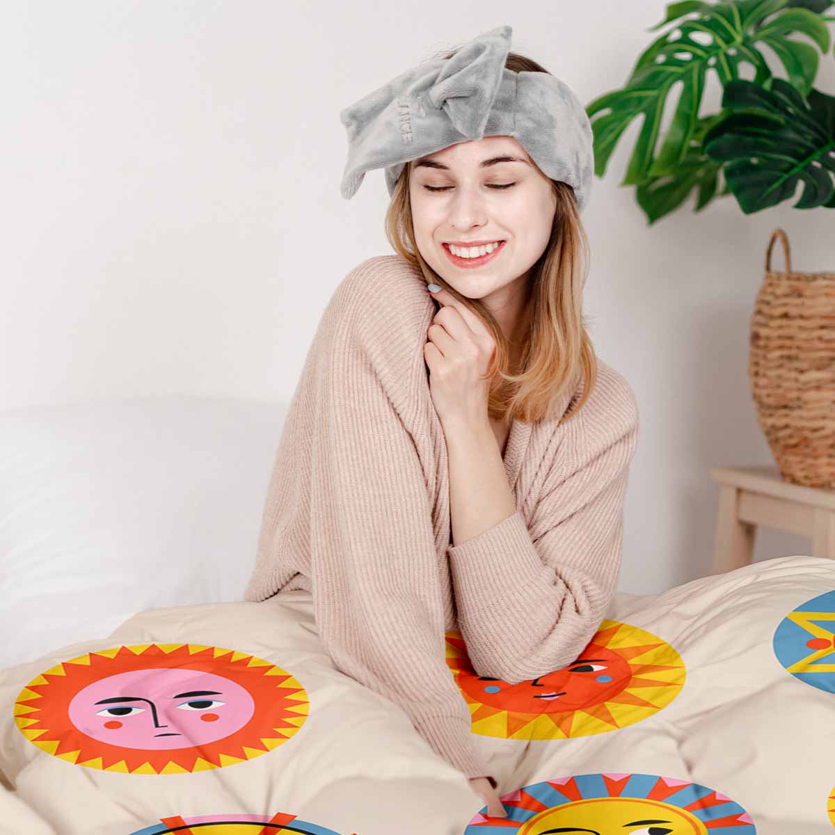 Set de ropa de cama con manta terapéutica beige con sol