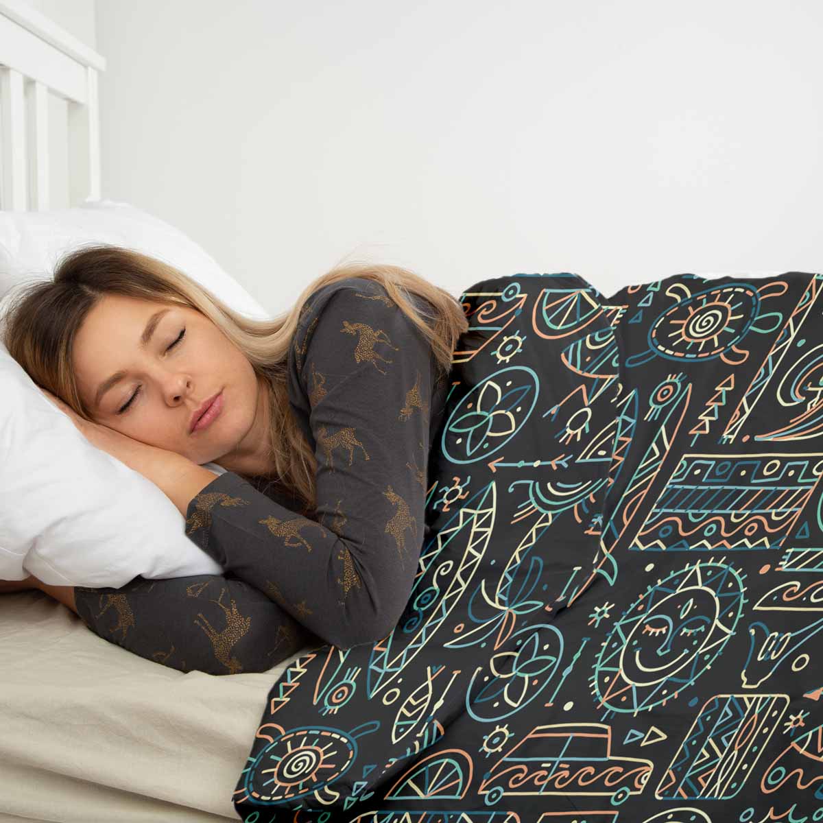 Set de ropa de cama con manta terapéutica con patrón hawaiano verde