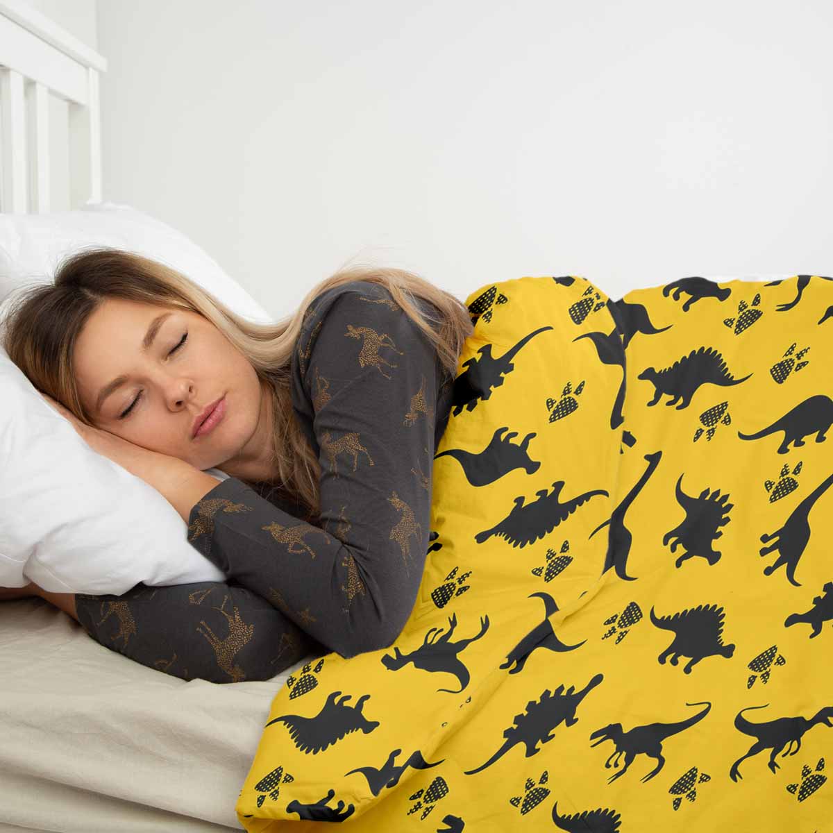 Juego de ropa de cama con mantas terapéuticas amarillo con dinosaurios