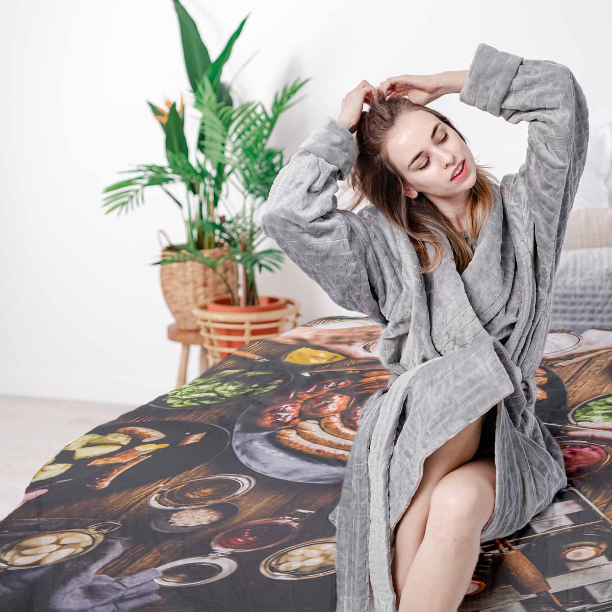 Set de ropa de cama con manta terapéutica y plato para salchichas