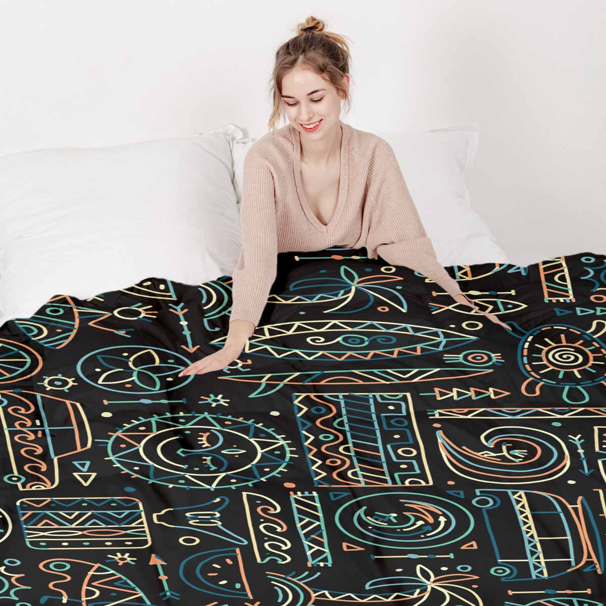 Set de ropa de cama con manta terapéutica con patrón hawaiano verde