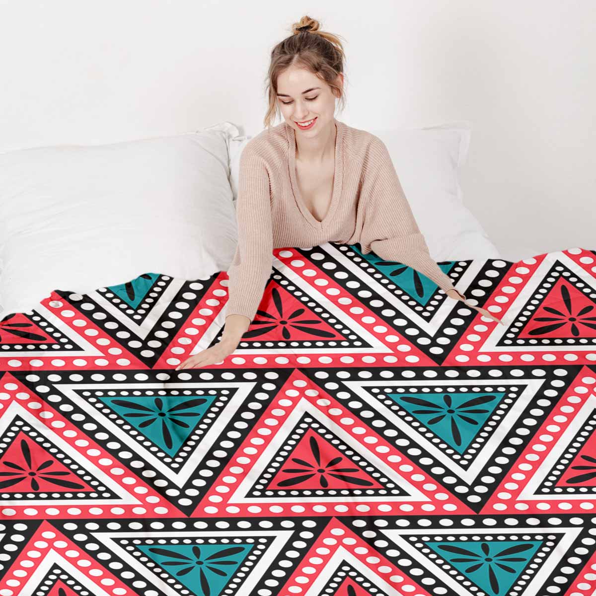 Set de ropa de cama con mantas terapéuticas y triángulos de colores